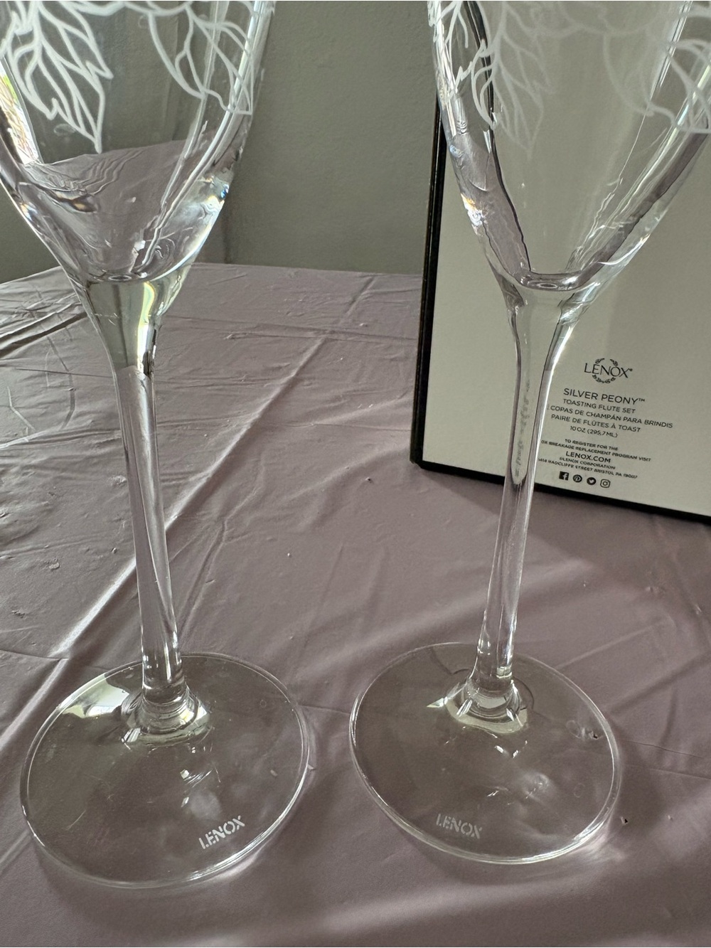 Lenox Silver Peony Toasting Flute Set - Picture 3 of 7